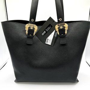 Versace Couture Black and Gold Baroque buckle Tote Bag